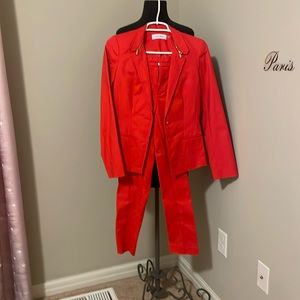 Calvin Klein Red Suit Jacket Pant Suit Set 4p